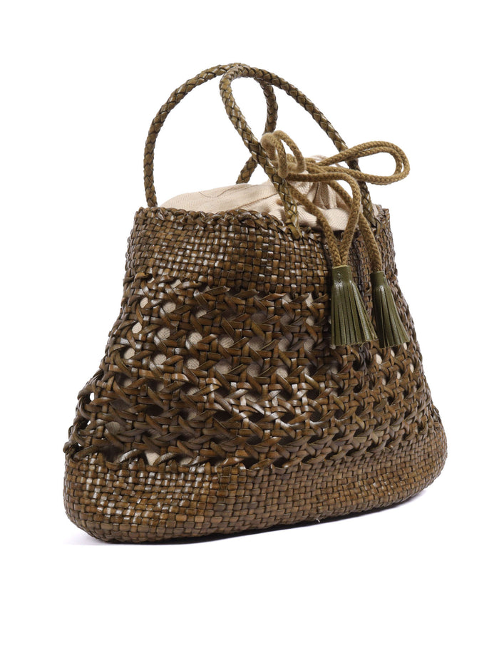 SANTA CANO 3.5MM CANNAGE WEAVE Green Calf Leather Handbag