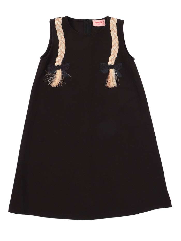 BLACK SLEVELESS DRESS WITH BRAIDED EMBROIDERY