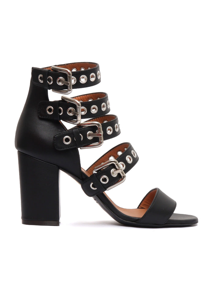 SANDALS WITH 4 STRAPS Black Leather Sole In