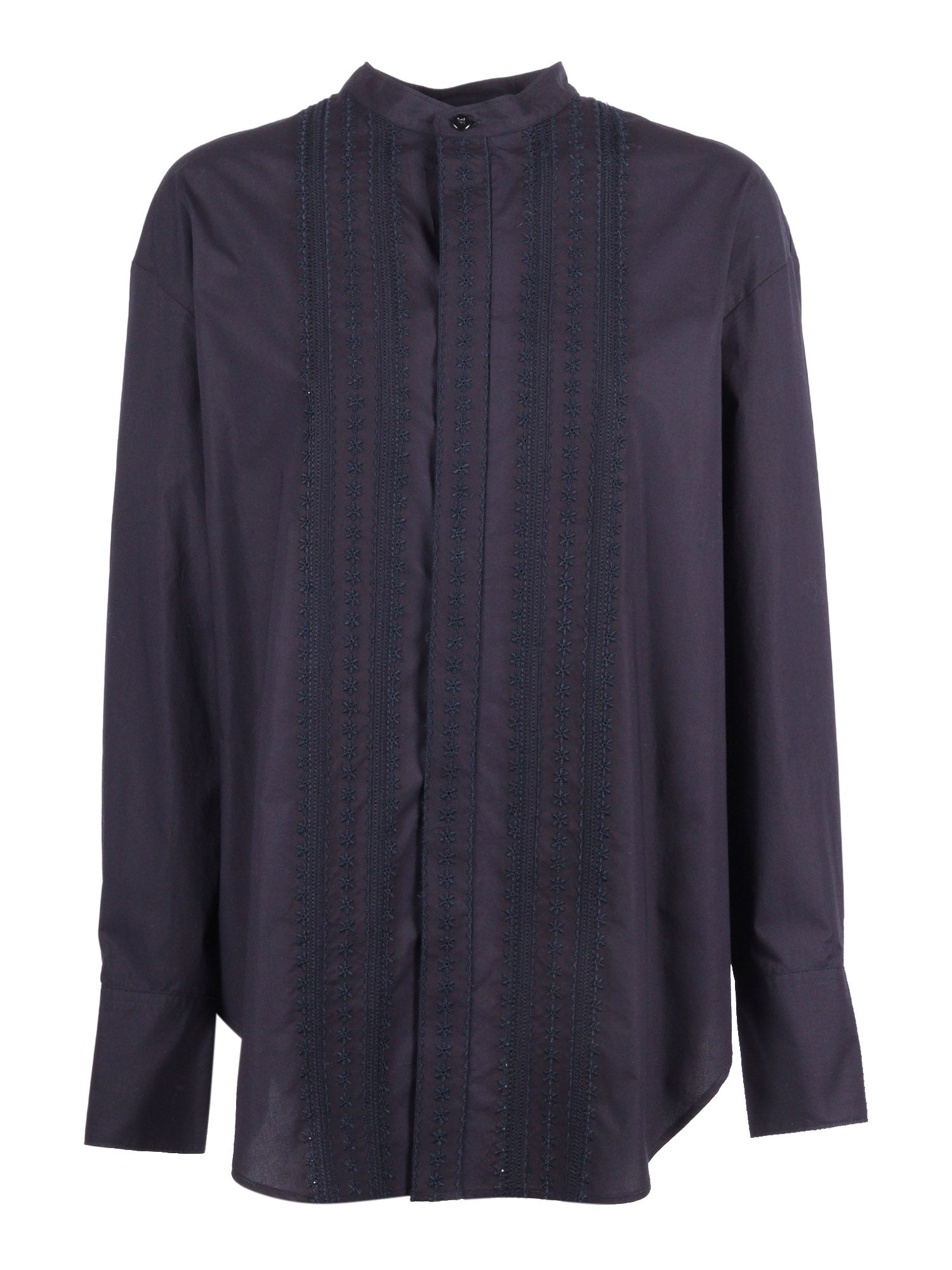 Masculine Poplin Shirt With Les Fleurs Embroidery Blue Cotton