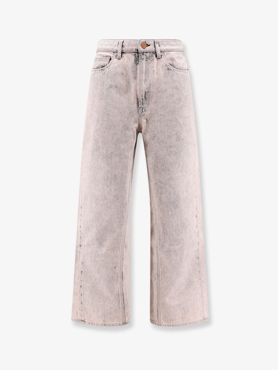 Denim Jeans With Bleached Pattern Pink Cotton