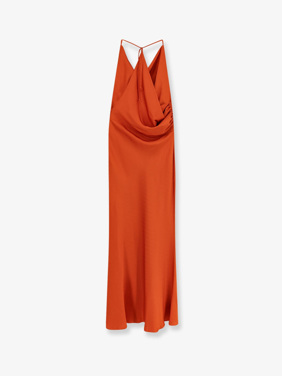 Dress Long Satin Orange Polyester