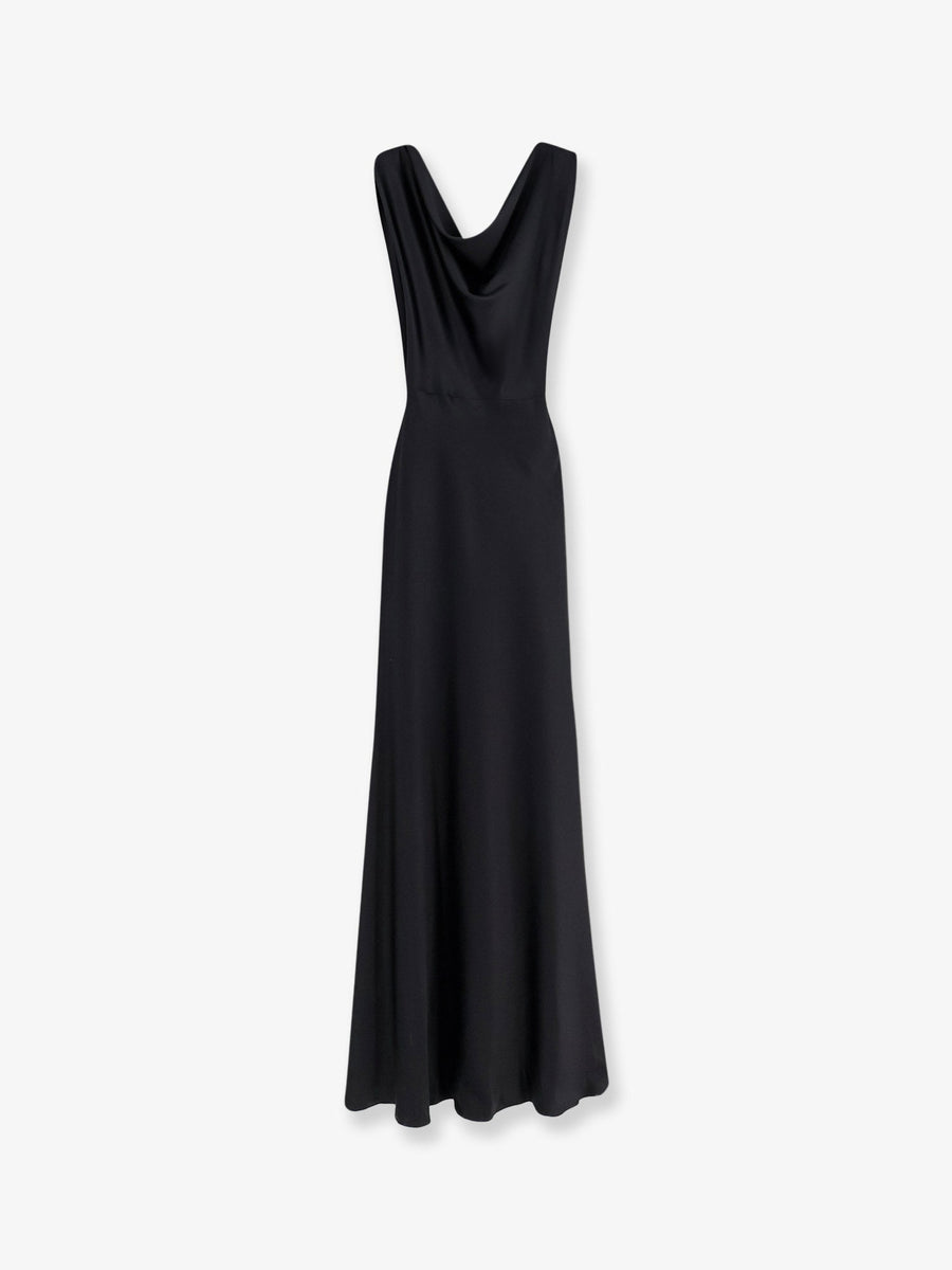 Satin Long Dress Black Polyester