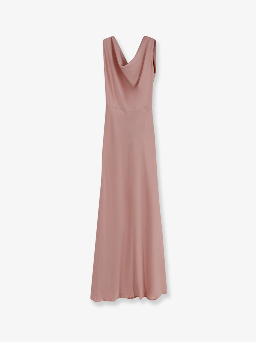 Dress Long Satin Pink Polyester