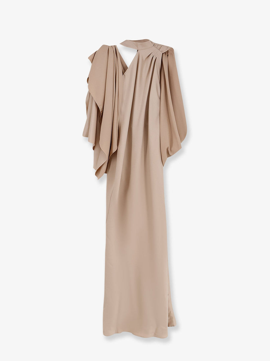 Long Dress With Satin Band Pink Polyester