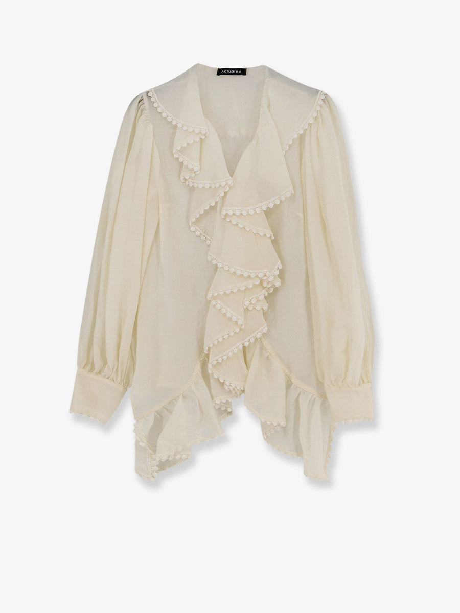 Shirt With Ruffles Beige Lyocell