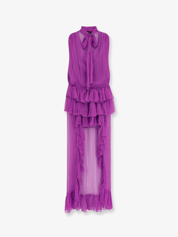 Dress Asymmetric Voile Pink Polyester