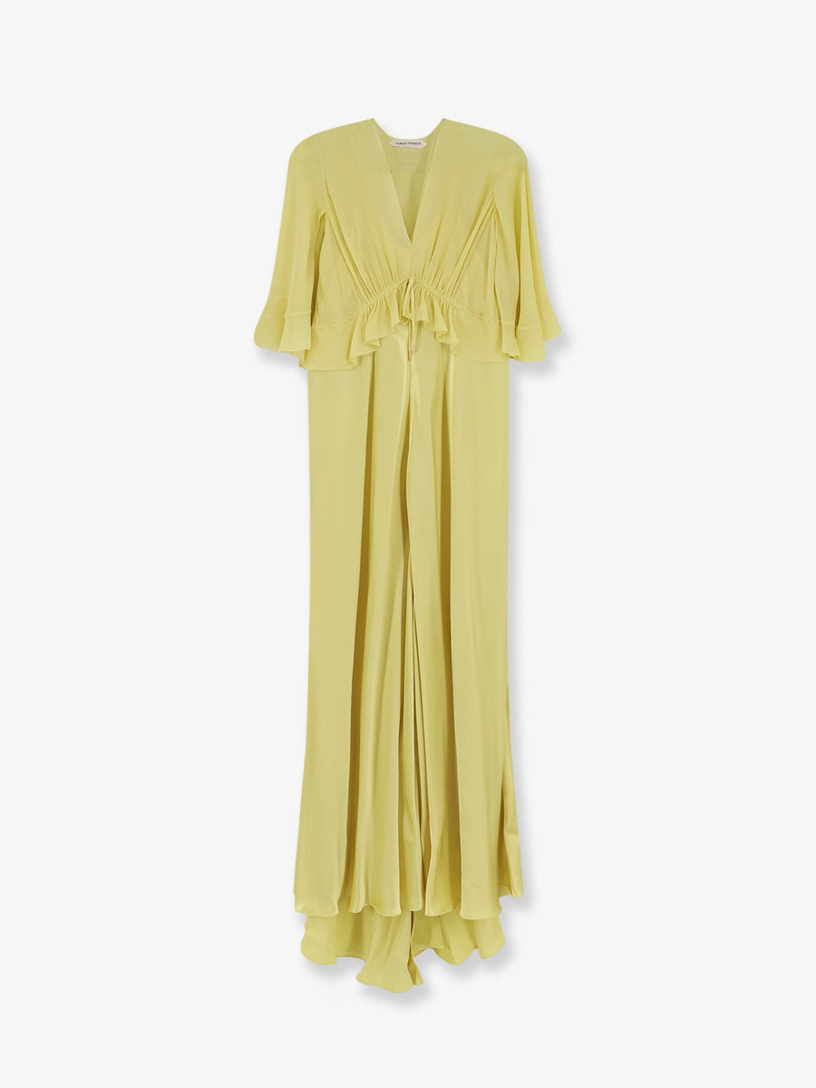 Satin Long Dress Yellow Viscose Evening Suits