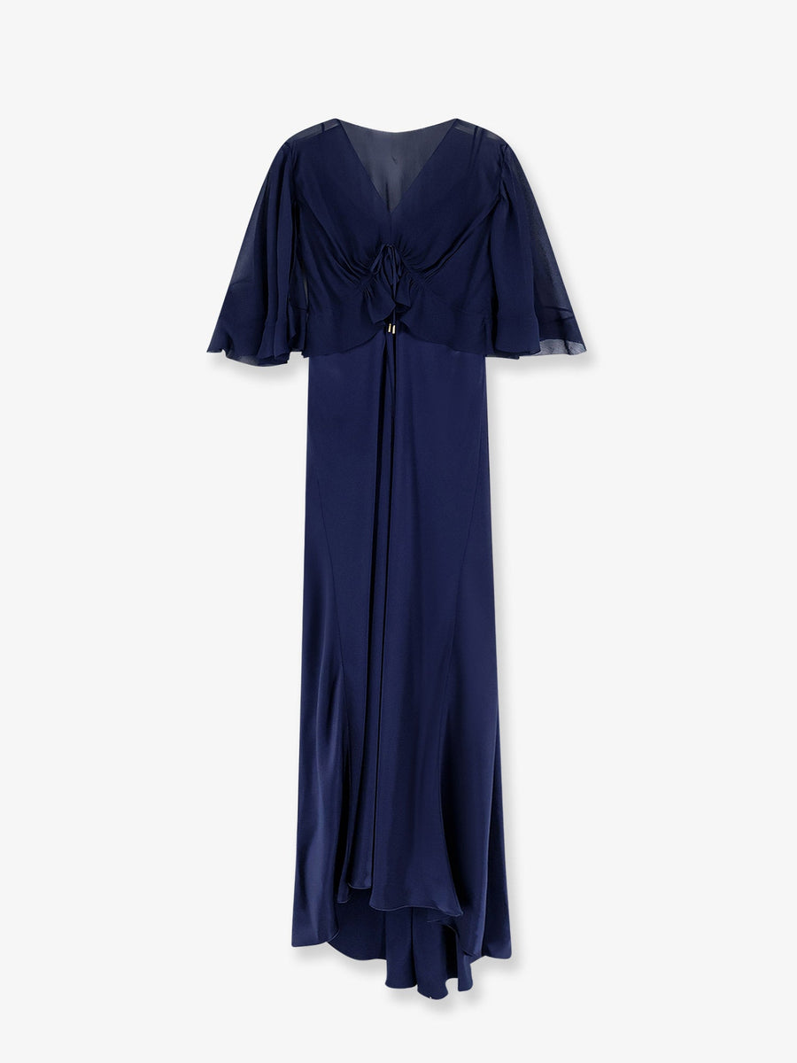 Dress Satin Long Blue Viscose Evening Suits