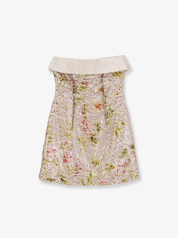 Mini Dress Sequin Embroidery Beige Polyester Evening Suits