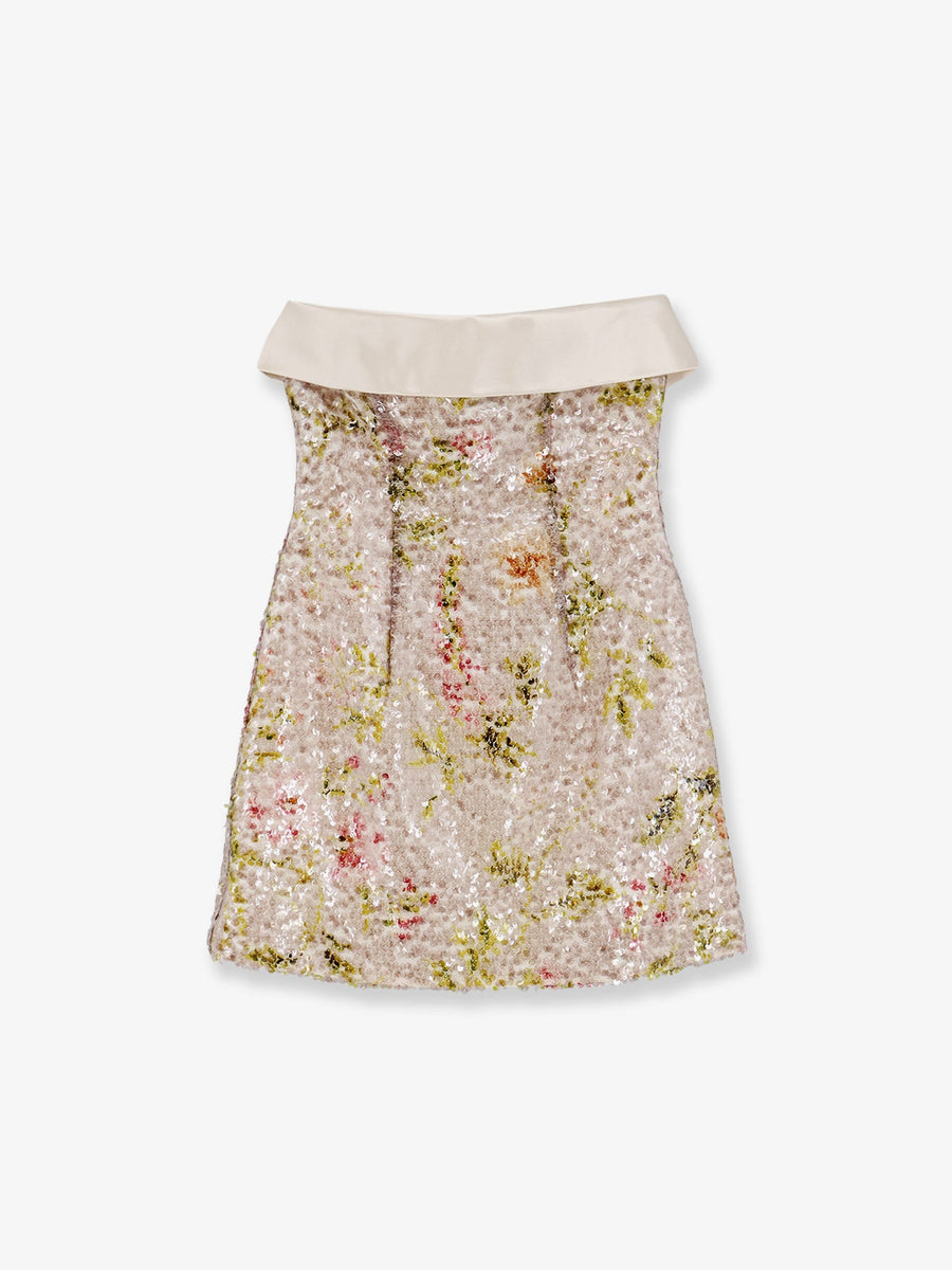 Mini Dress Sequin Embroidery Beige Polyester Evening Suits