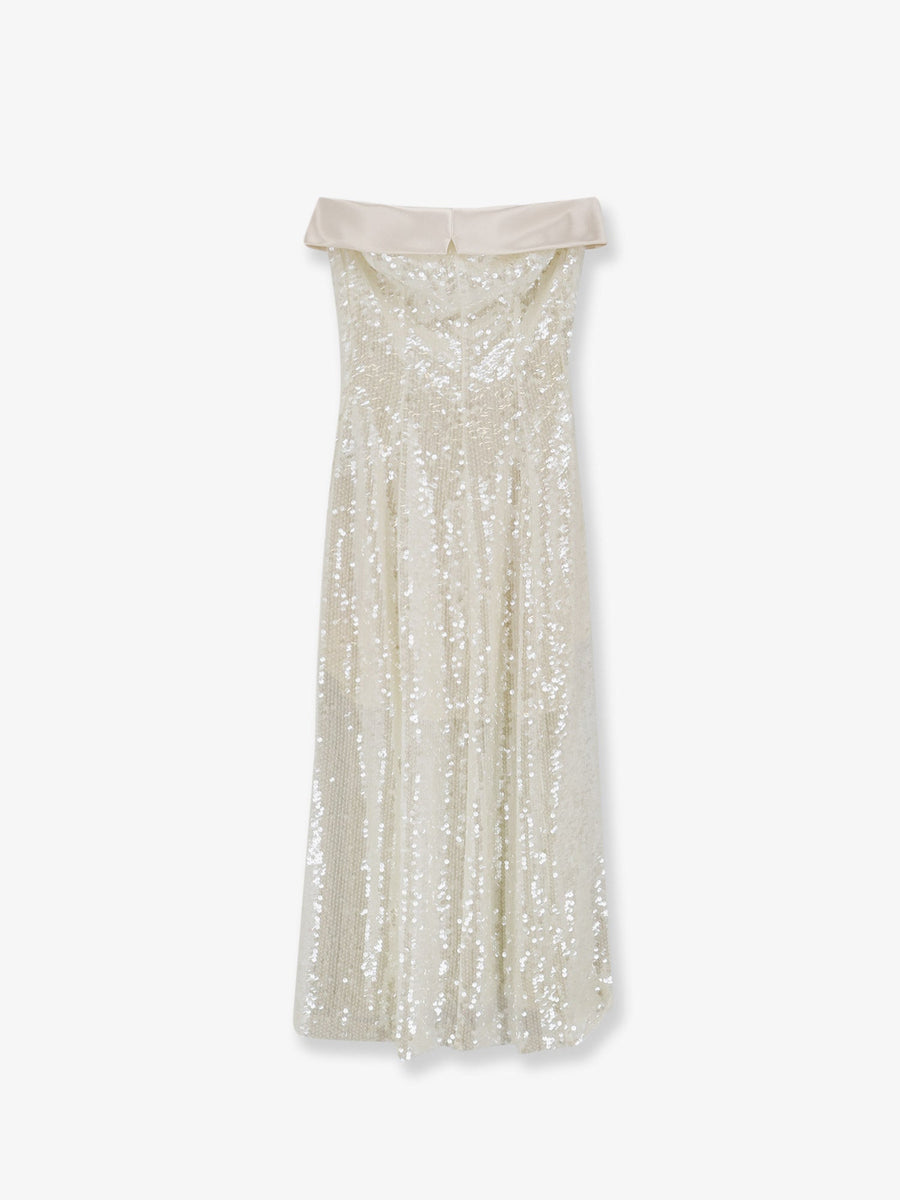 Dress With Sequin Embroidery White Polyester Evening Suits