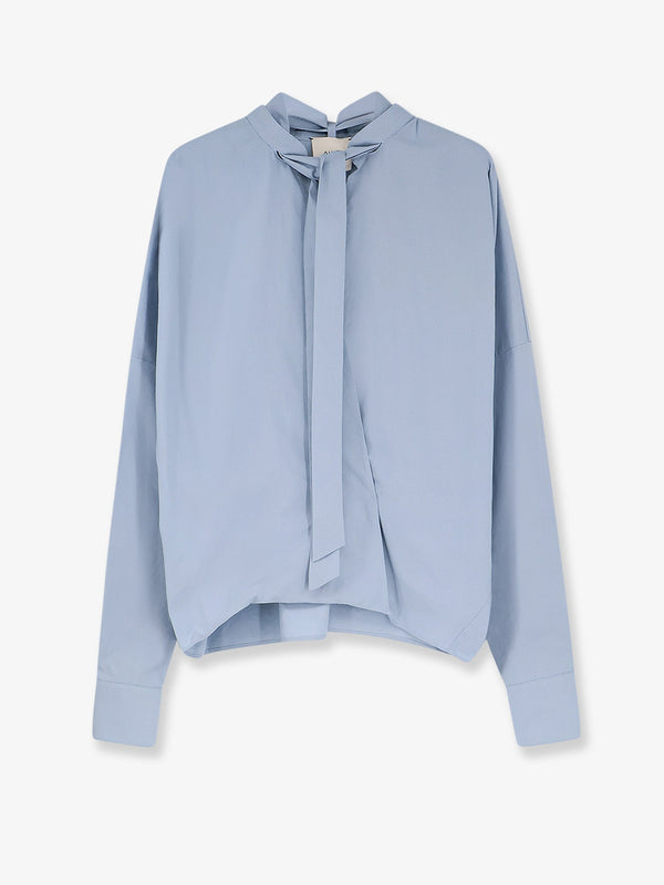 Cotton Shirt With Bow Blue