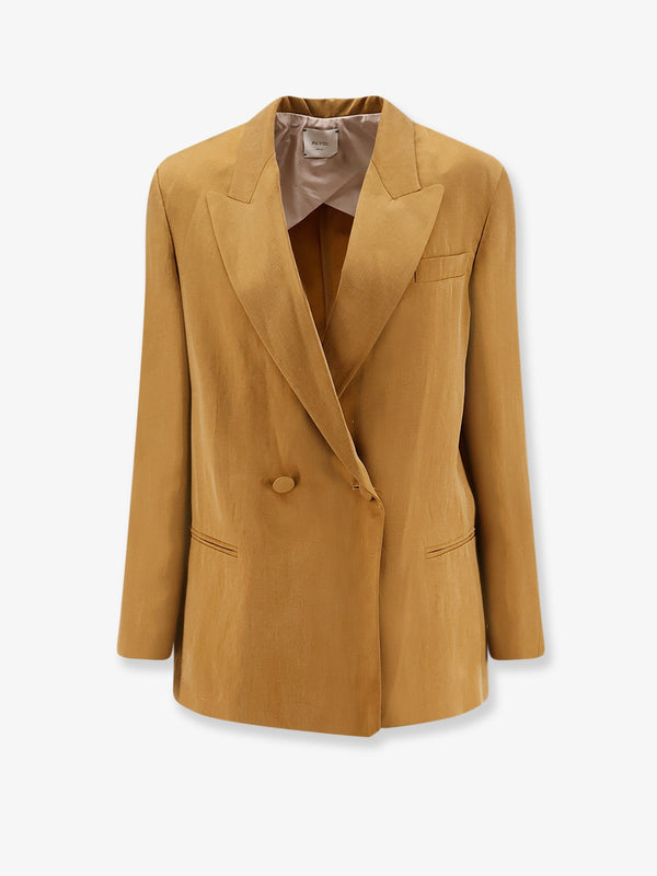 Blazer Double-Breasted Lyocell-Linen Yellow Blazers