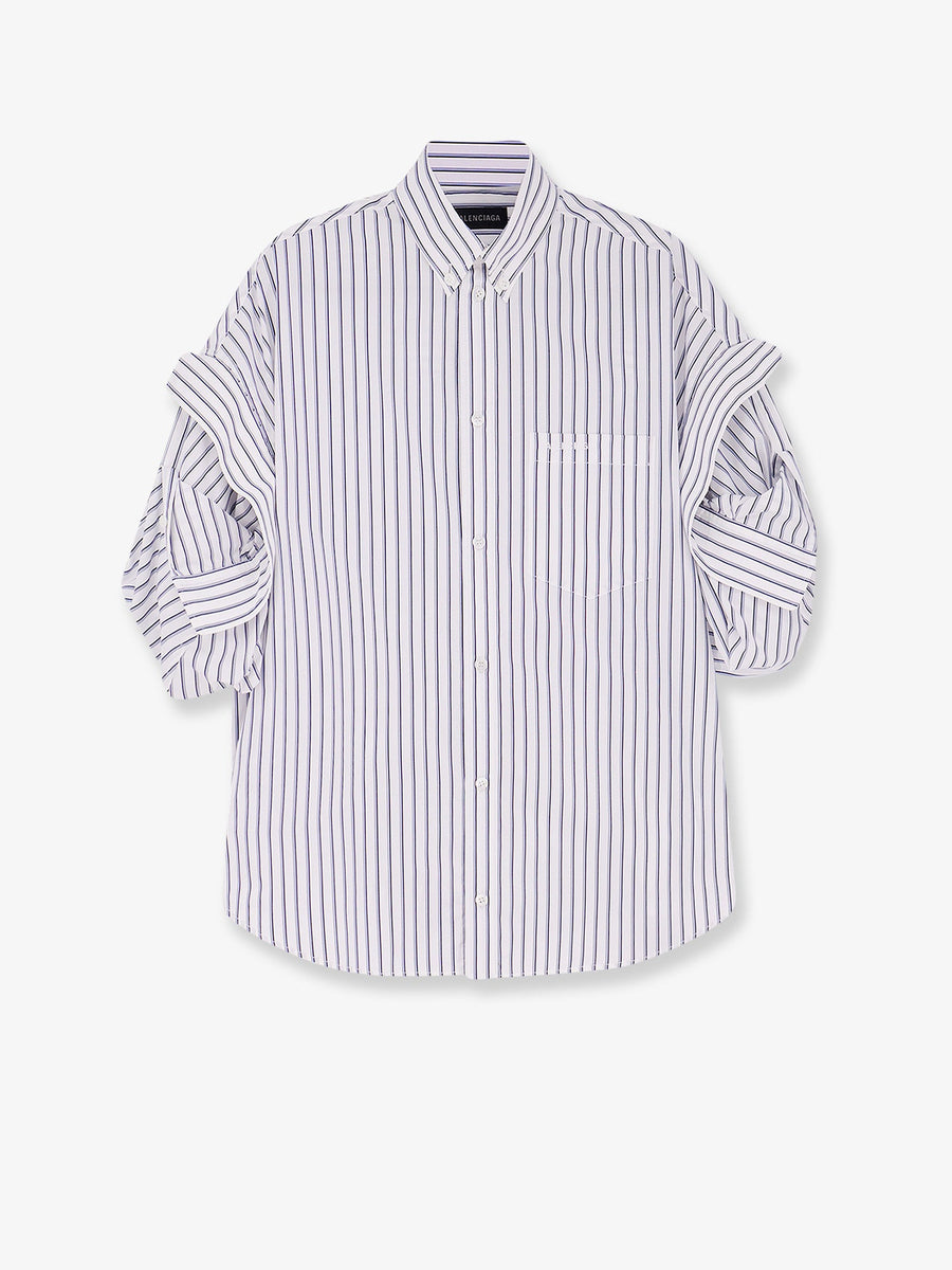 Tucked Sleeve Striped Cotton Shirt White