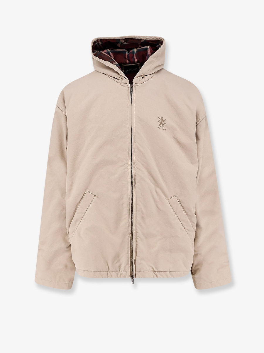 Cotton Blend Jacket With Embroidered Logo Beige