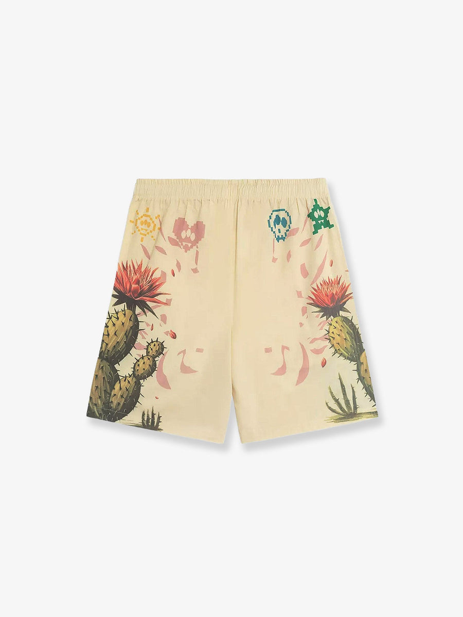 Cotton Bermuda Shorts With Cactus Print White