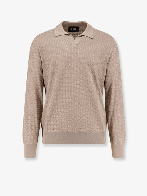 Silk Sweater With Leather Detail Beige