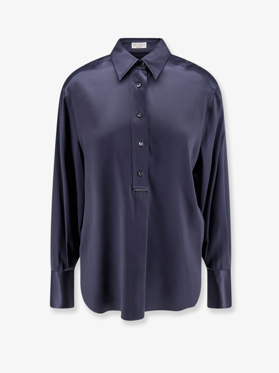 Silk Shirt With Monili Detail Blue