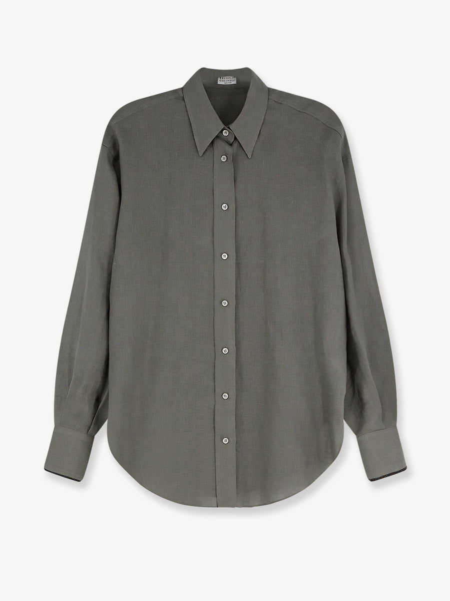 Linen Shirt With Monili Trim Green