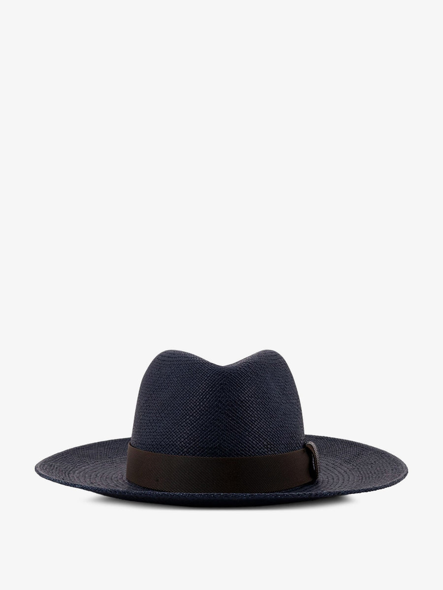 Raffia Fedora Hat With Monili Detail Blue Rafia