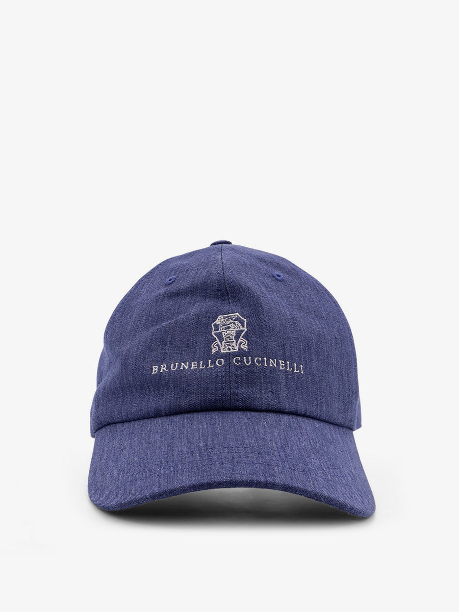 Denim Hat With Embroidered Logo Blue Cotton