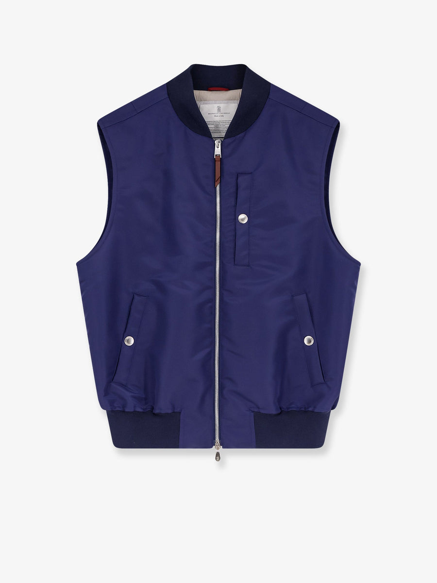Sleeveless Nylon Jacket - Water-Repellent Blue Polyamide