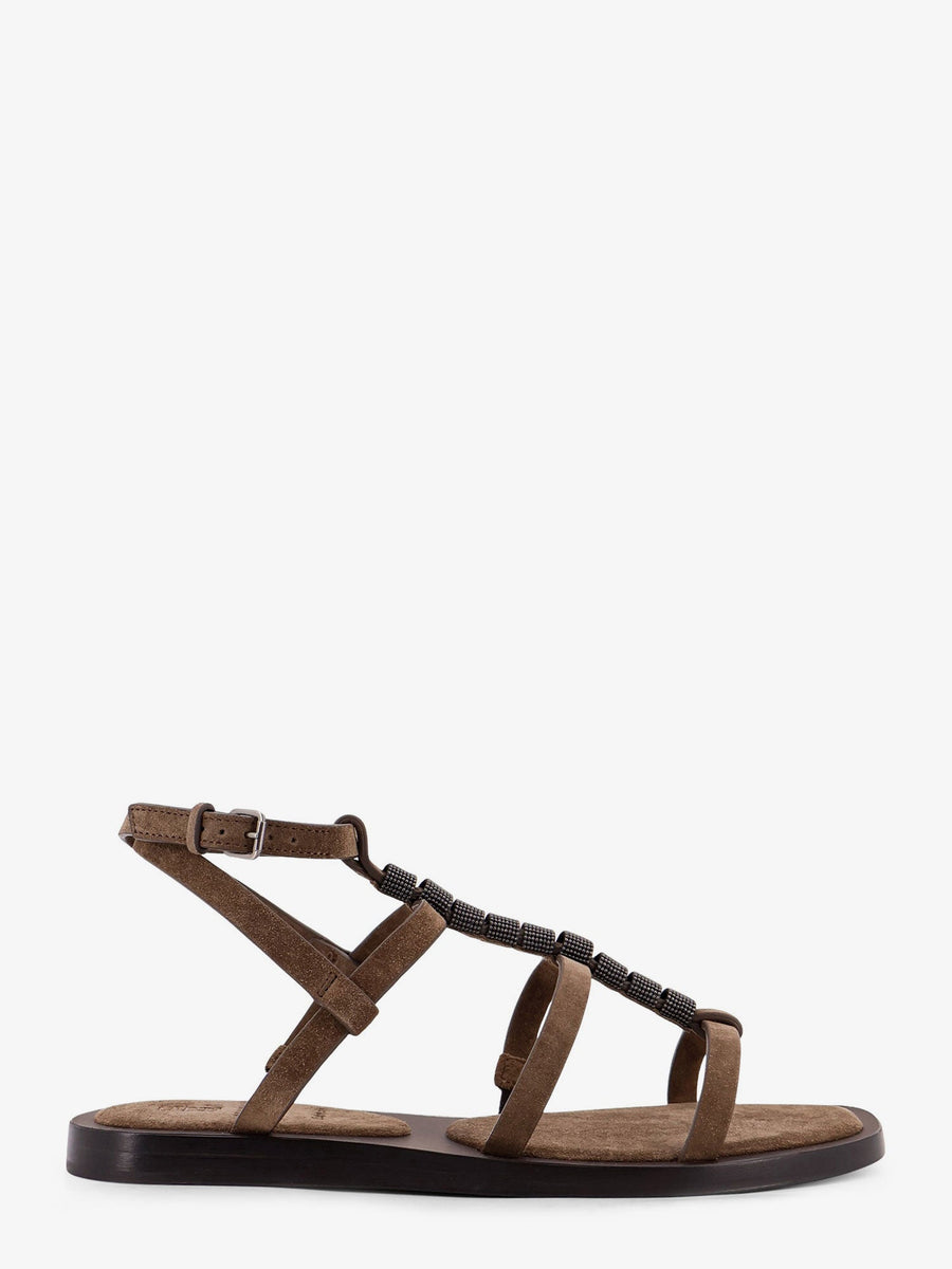 Suede Sandals With Monili Details Brown Leather