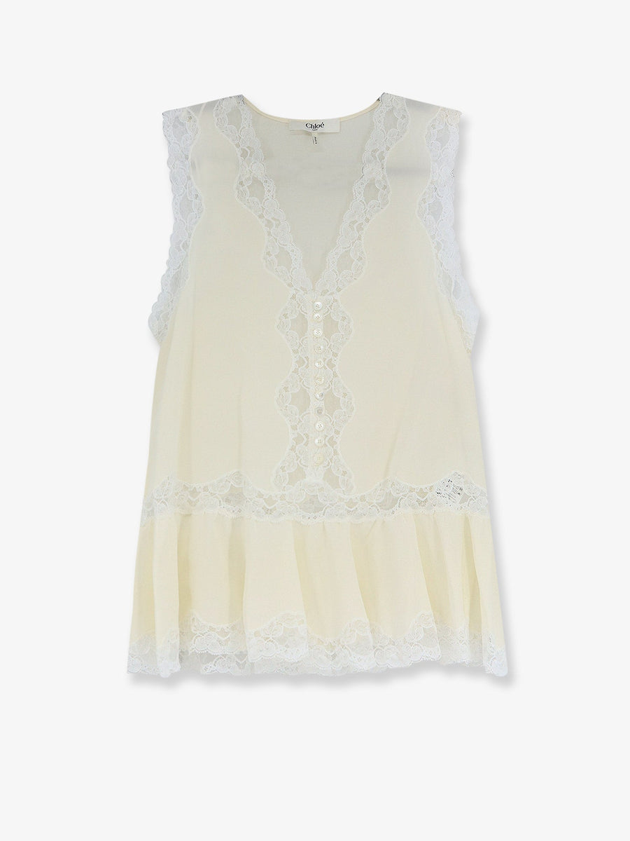 Silk Top With Lace Inserts White T-shirts & Jerseys