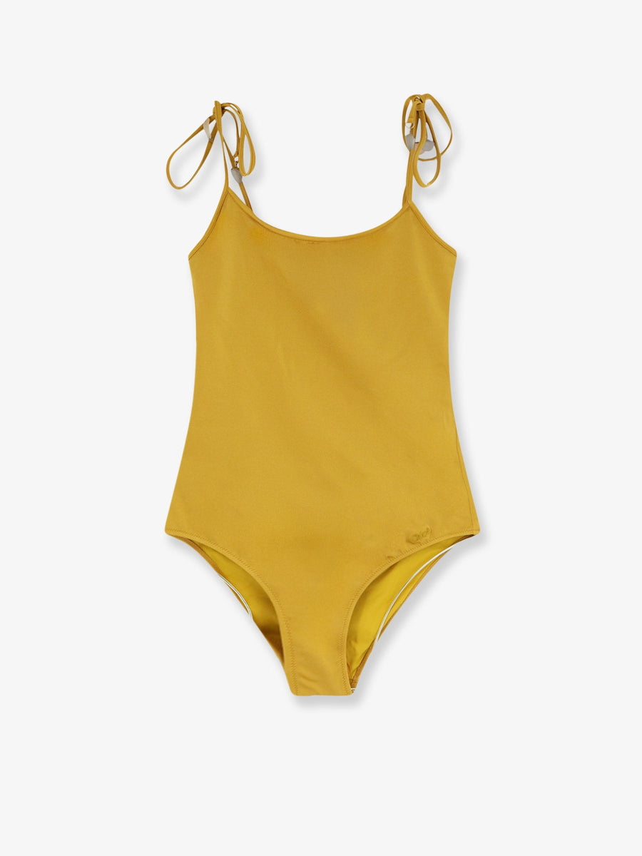 One-Piece Swimsuit Knotted Yellow Polyamide Swimwear