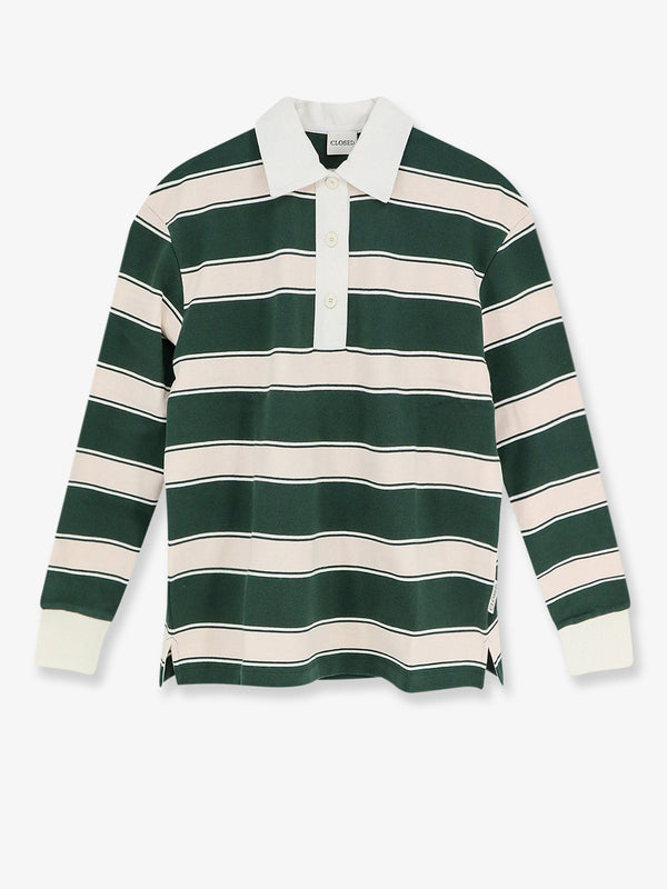Rugby Polo Shirt Striped Green Cotton Knitwear