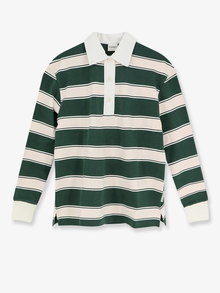Rugby Polo Shirt Striped Green Cotton Knitwear