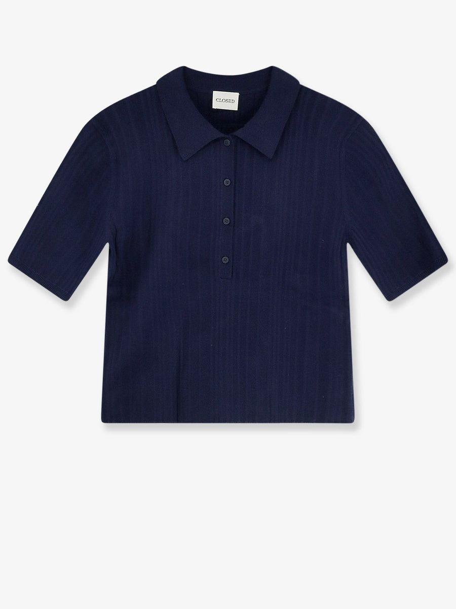 Polo Shirt Blue Cotton-Cashmere-Wool Knitwear