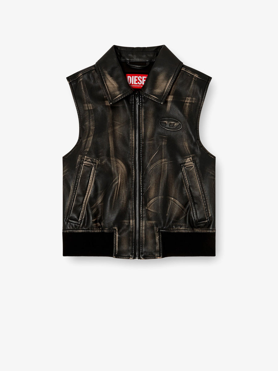 Sleeveless Faux Leather Jacket G-Inko Brown Polyester