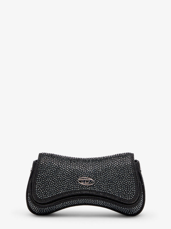 Crossbody Bag With Rhinestones Black Polyester Shoulder