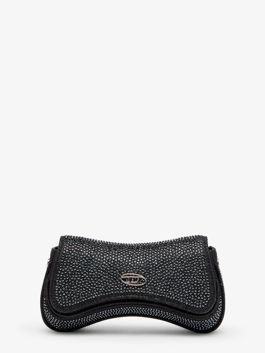 Crossbody Bag With Rhinestones Black Polyester Shoulder