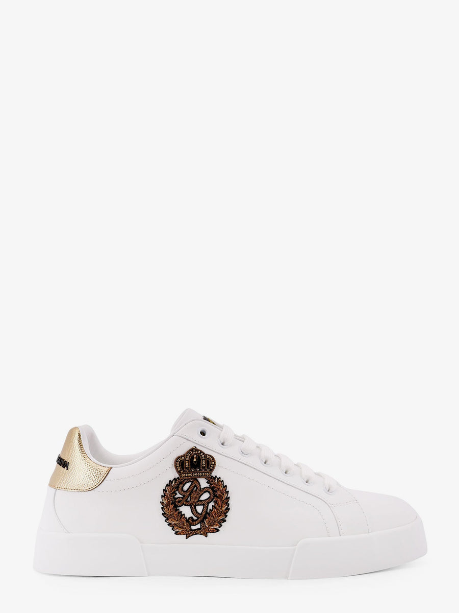 Leather Sneakers With Patch Logo White Trainers