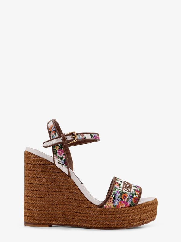 Raffia Sandals With Floral Embroidery Leather/raffia