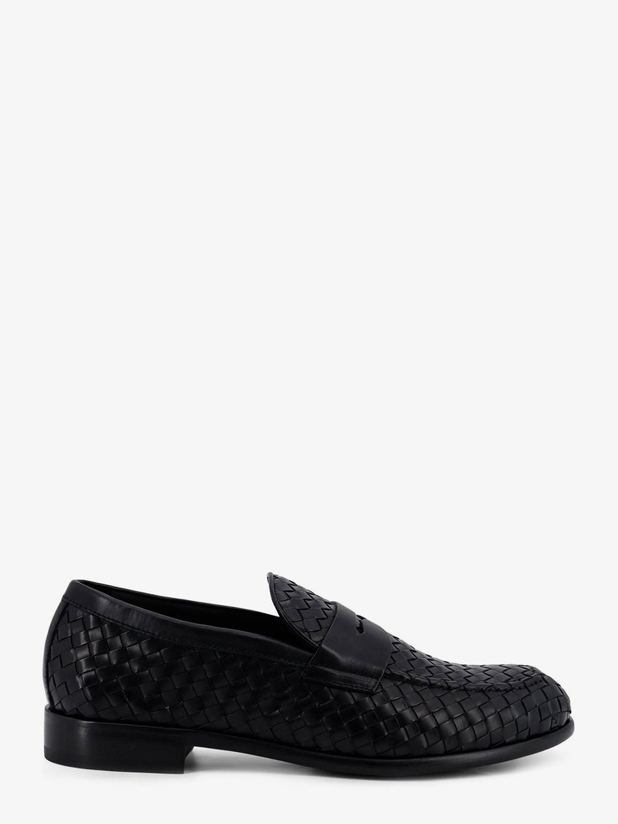 Leather Loafers Woven Pattern Black