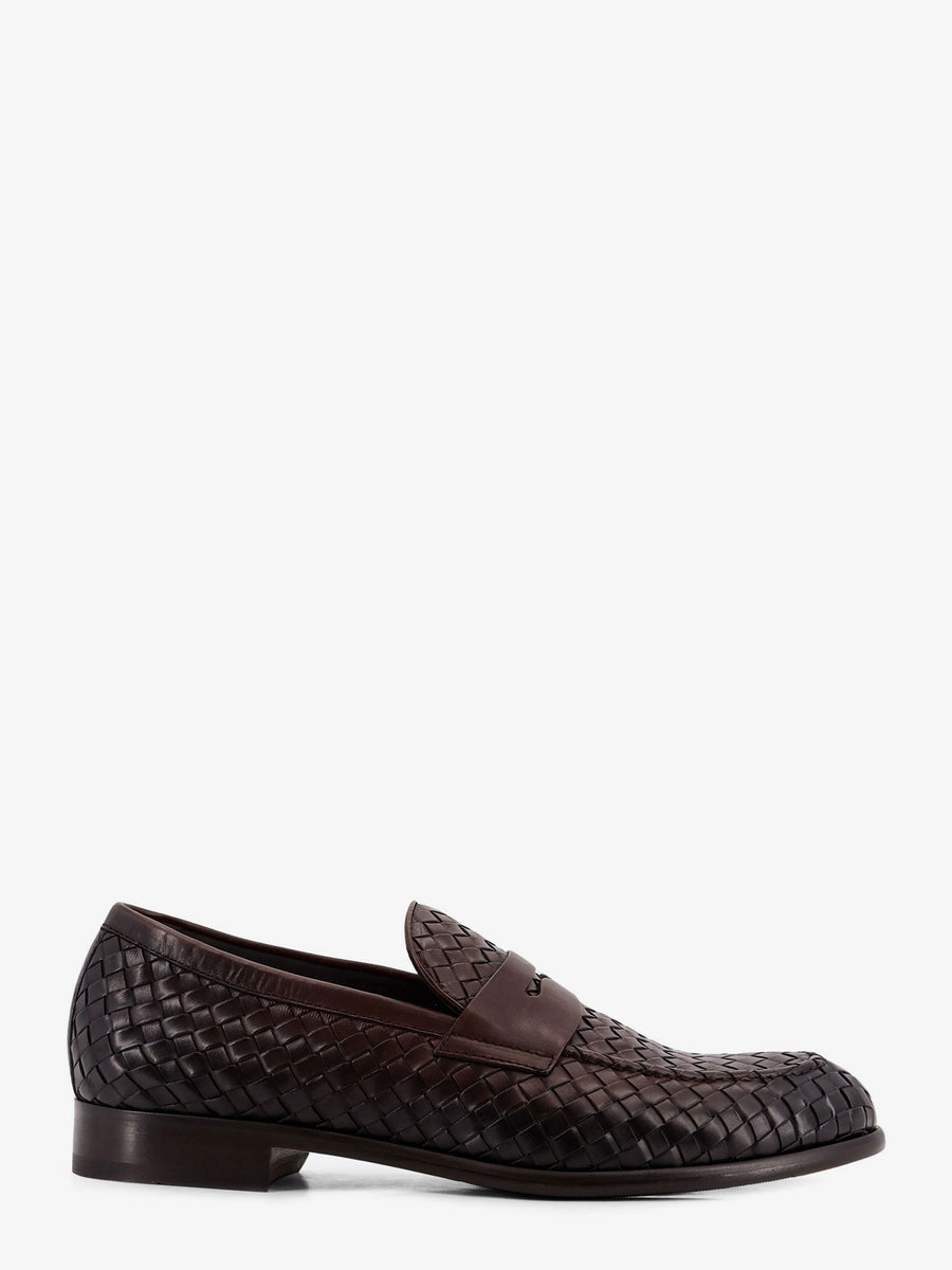 Leather Loafers With Woven Pattern Brown