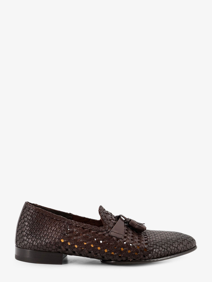 Leather Loafers Woven Detail Brown