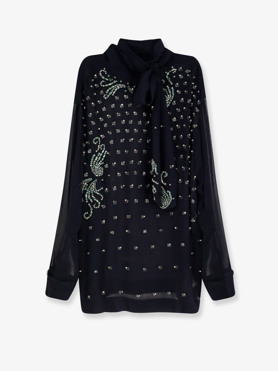 Viscose Shirt With Rhinestones — Blue