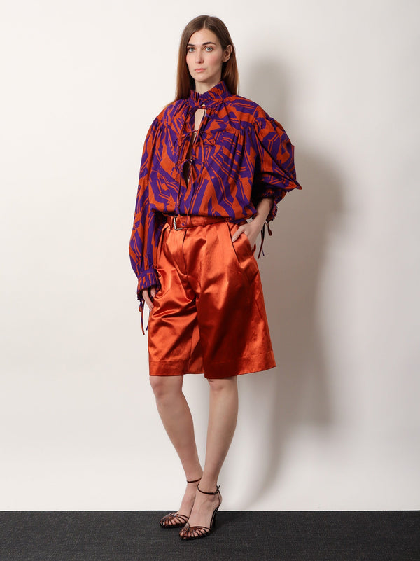 Catya Cotton Shirt With Crushed Stripe Print