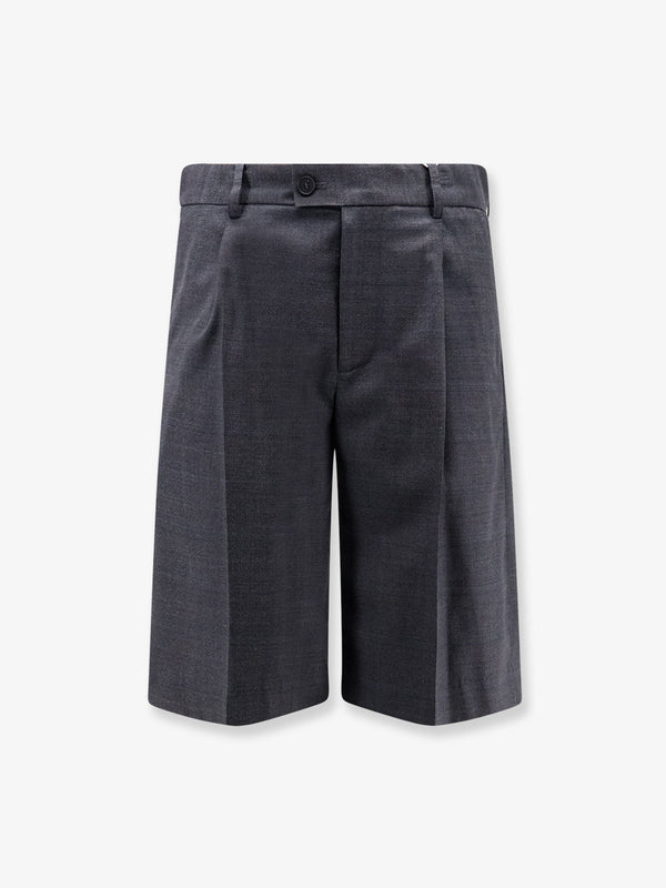 Bermuda Shorts Pleated Check Grey Wool