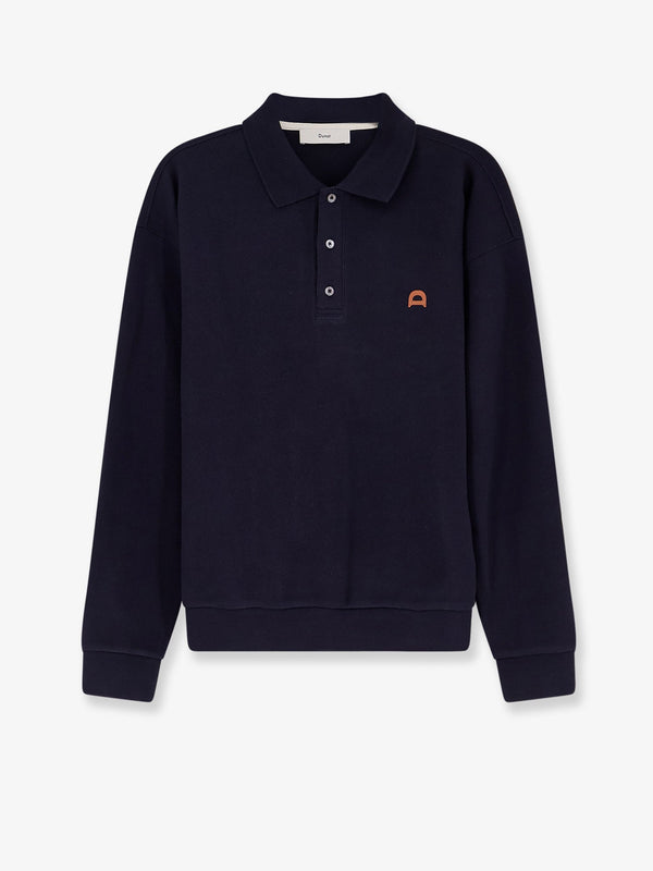 Cotton Polo Shirt With Logo Patch Blue