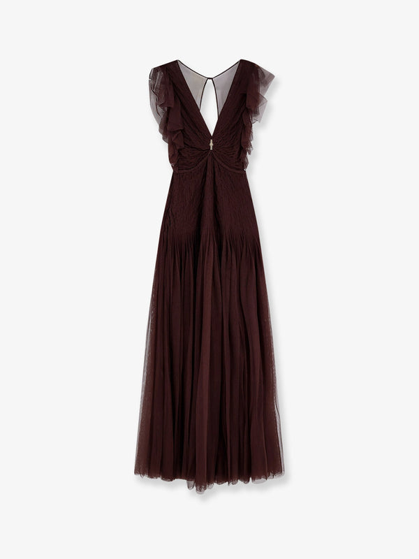 Evening Gown With Rhinestones Brown Polyester
