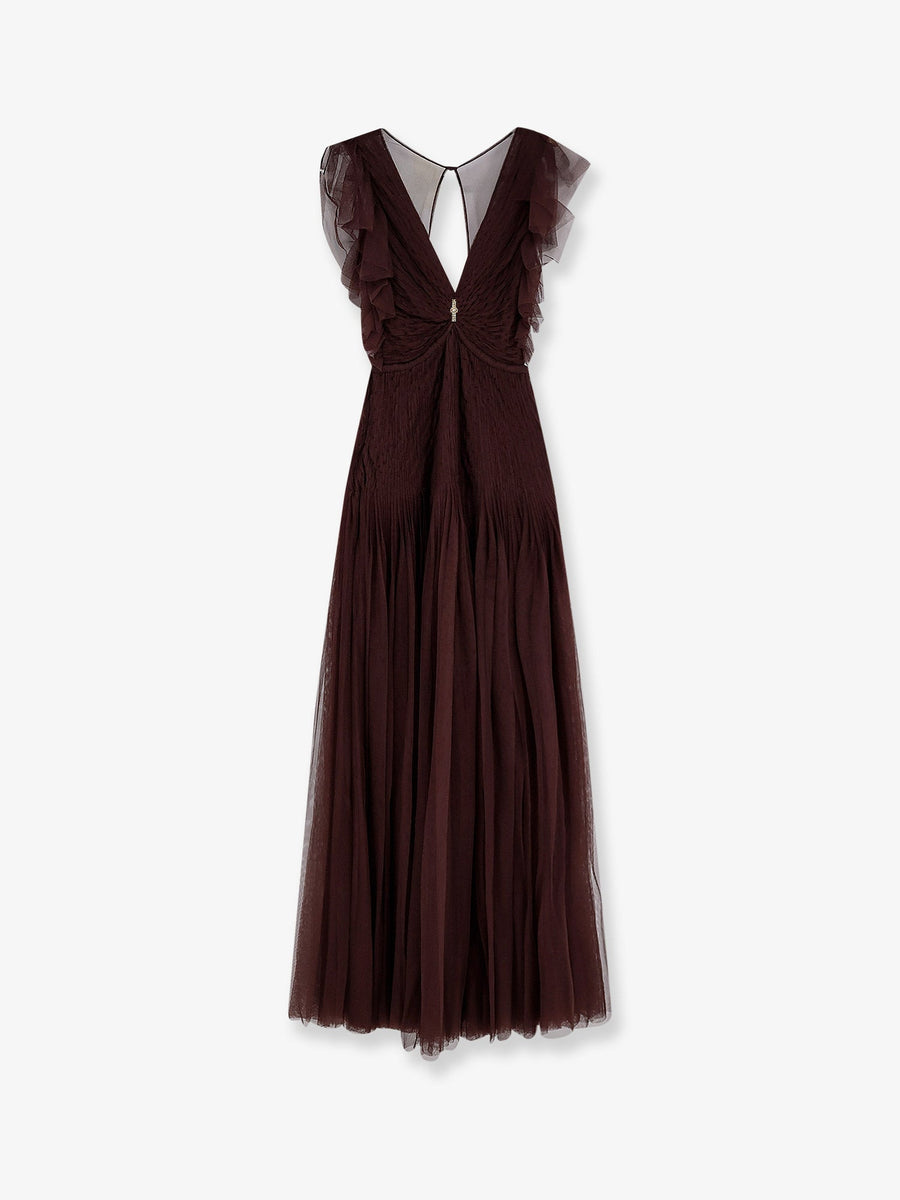 Evening Gown With Rhinestones Brown Polyester