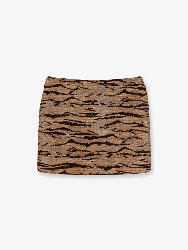 Mini Skirt Embroidered Brown Polyester