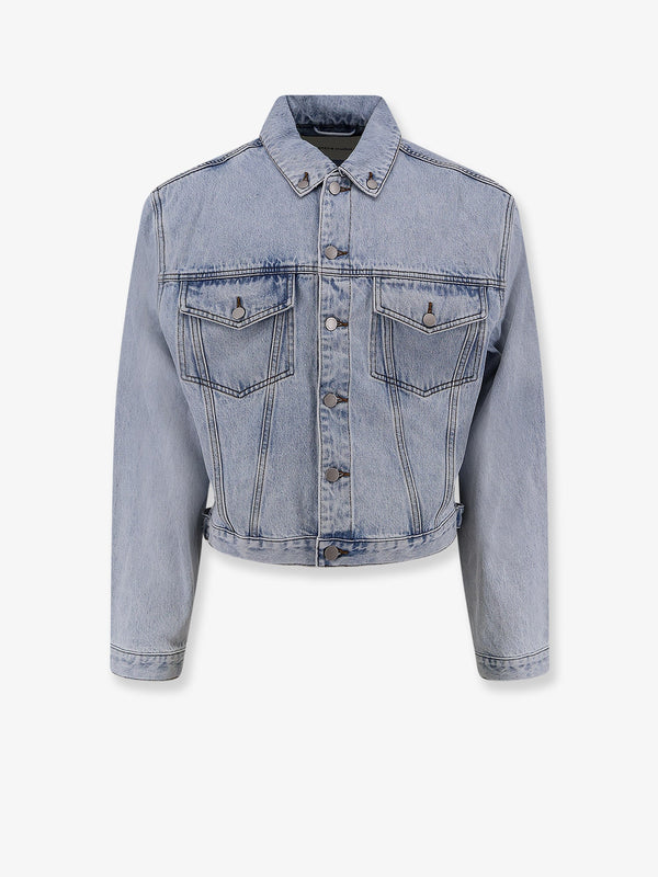 Denim Jacket With Padded Shoulders Blue Cotton