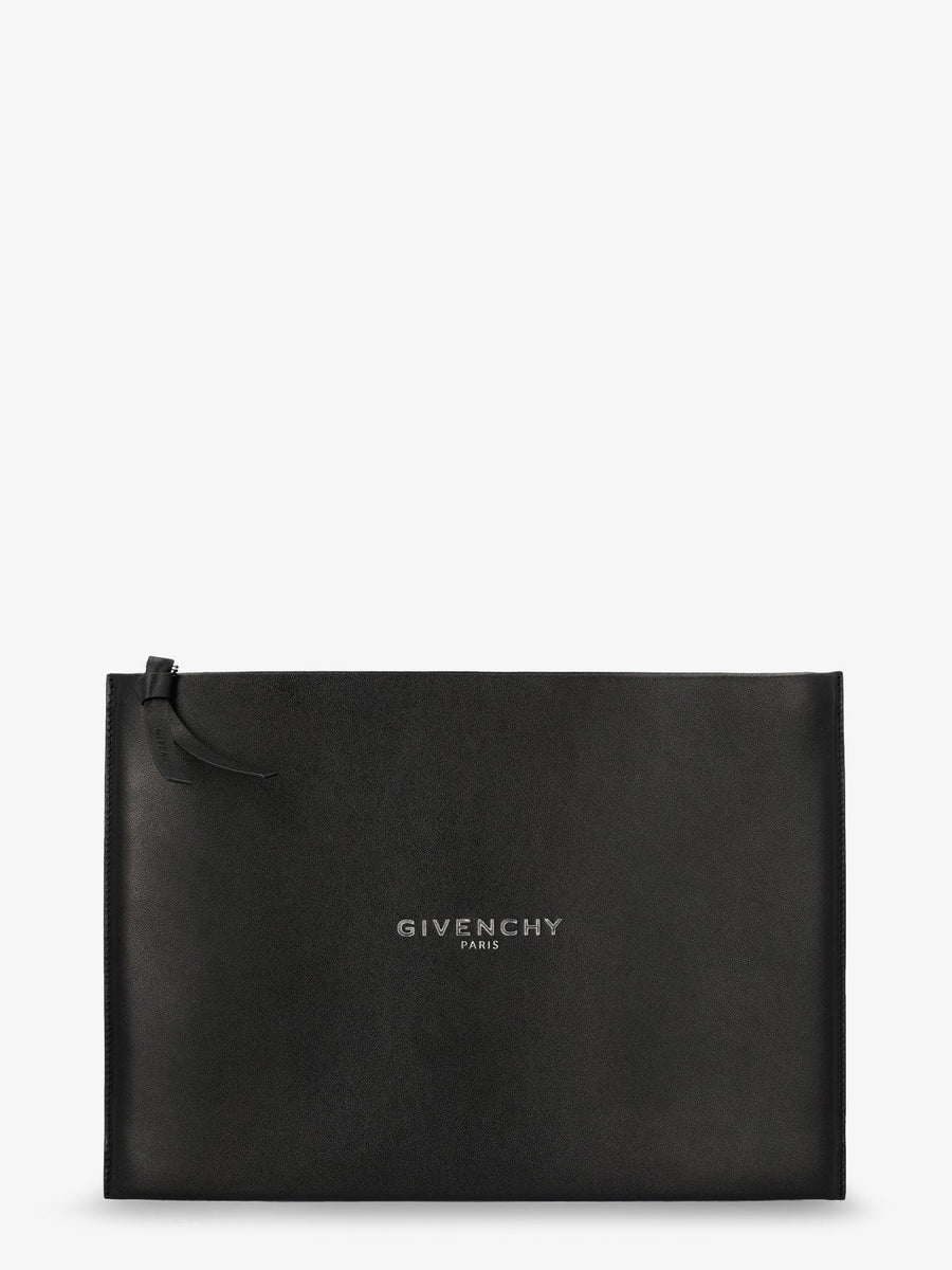 Leather Clutch Bag With Logo Black